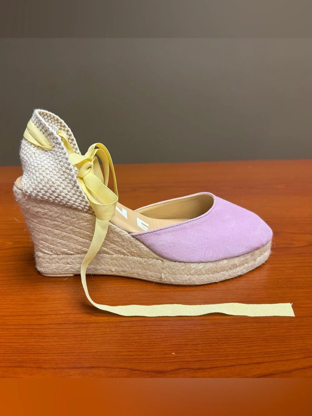 Manebí Wisteria Lilac Suede Lace-Up Espadrille Wedge Platform Sandals Size 40
